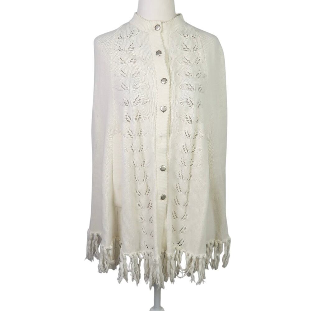 Vintage 60s Sweater Bee by Banff Cream Acrylic Knit Cape Poncho Sweater